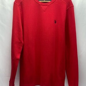 U.S. Polo Assn. Men's Red Waffle Knit Thermal Medium Cotton Horse Logo